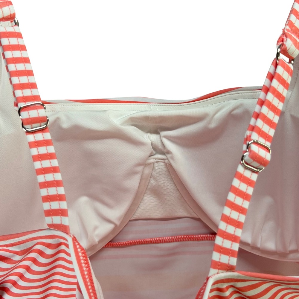 Lands End Tankini Top Womens 12 Peach Orange Pink Stripe Wired Cup Beach Swim - Picture 6 of 14
